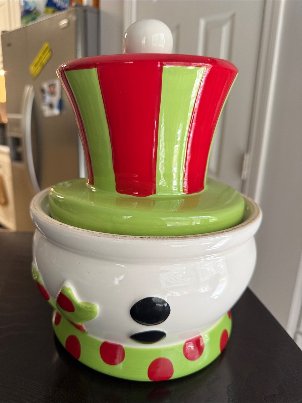 Real Home Festive Red & Lime Ceramic Snowman Canister